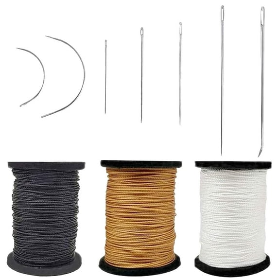 RUseeN 3-Spool Nylon Thread Sewing Kit, 55 Yards Each, Heavy Duty Needles (5 Straight, 2 Curved), Sewing Awl, Ideal for Upholstery, Leather, Shoes & DIY Crafts