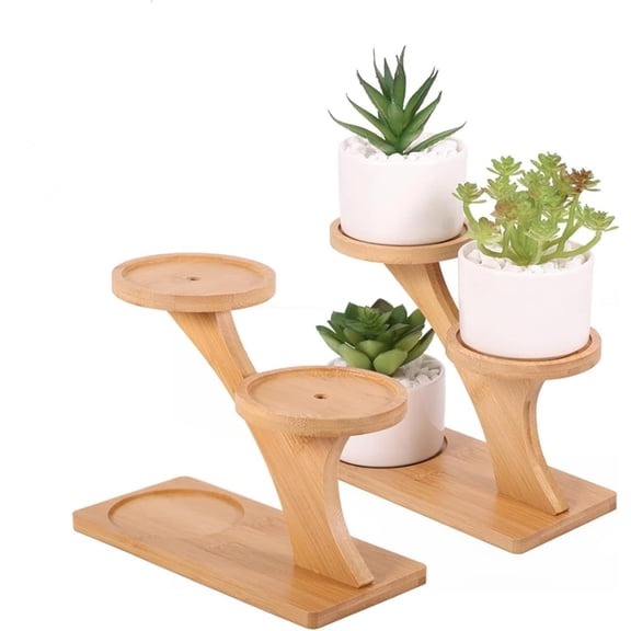 RUseeN 3 Tier Bamboo Plant Stand Rack Flower Small Tabletop Pot Holder Shelf, Indoor Planter Display Shelves for Living Room, Bedroom Decoration
