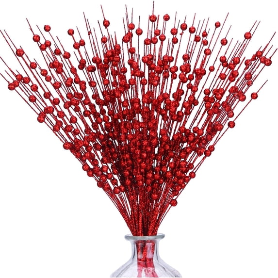 RUseeN 30 PCS Artificial Red Berry Stems Branches, Fake Burgundy Berry Picks Holly Berries for Christmas Tree Xmas Wreath Decorations Floral Arrangements Home Holiday DIY Crafts Decor