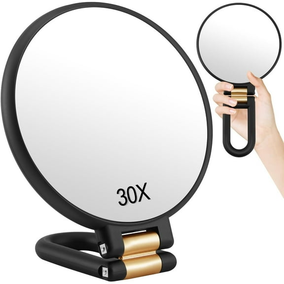 RUseeN 30x Magnifying Mirror, Double Sided Handheld Mirrors with Handle, Travel Hand Mirror with 1X/30X Magnification & Adjustable Handle, Portable