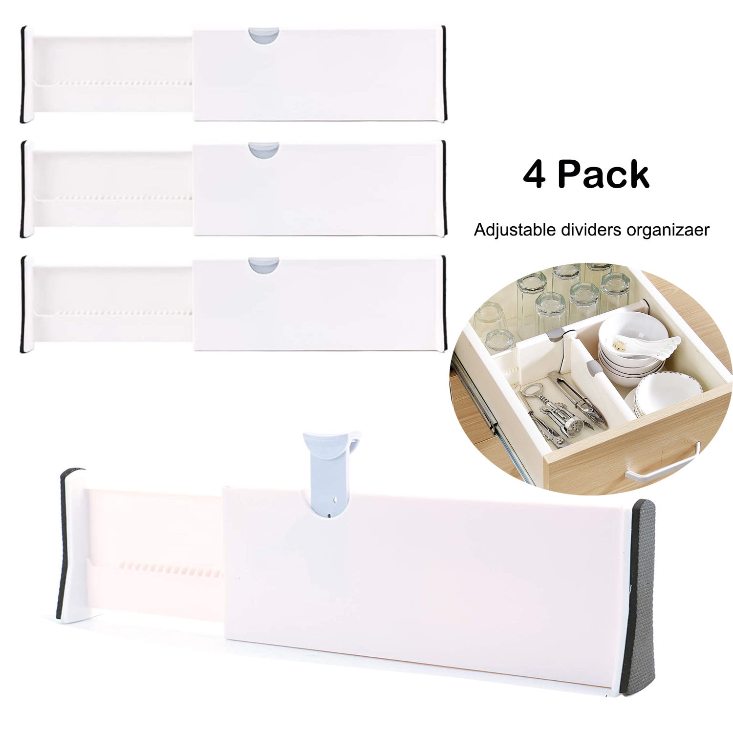GN109 Drawer Divider Organizers 6 Pack, Adjustable Separators High  Expandable From 11-17 Inches For Bedroom, Closet, Baby Drawer, Office Desk,  Kitchen Storage-4 H x 17 W x 0.8 D