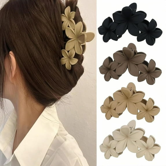 RUseeN 4 Pcs Big Flower Hair Clips for Women, Non-Slip Strong Hold Jaw Clips, Large Matte Claw Clips for Thick Hair, Accessories for Women and Girls