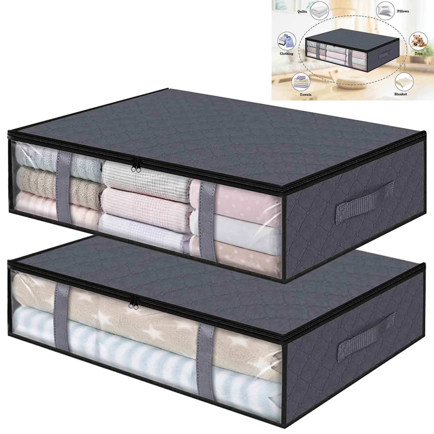 RUseeN 40L Foldable Blanket Storage Bags, Large Under Bed Storage