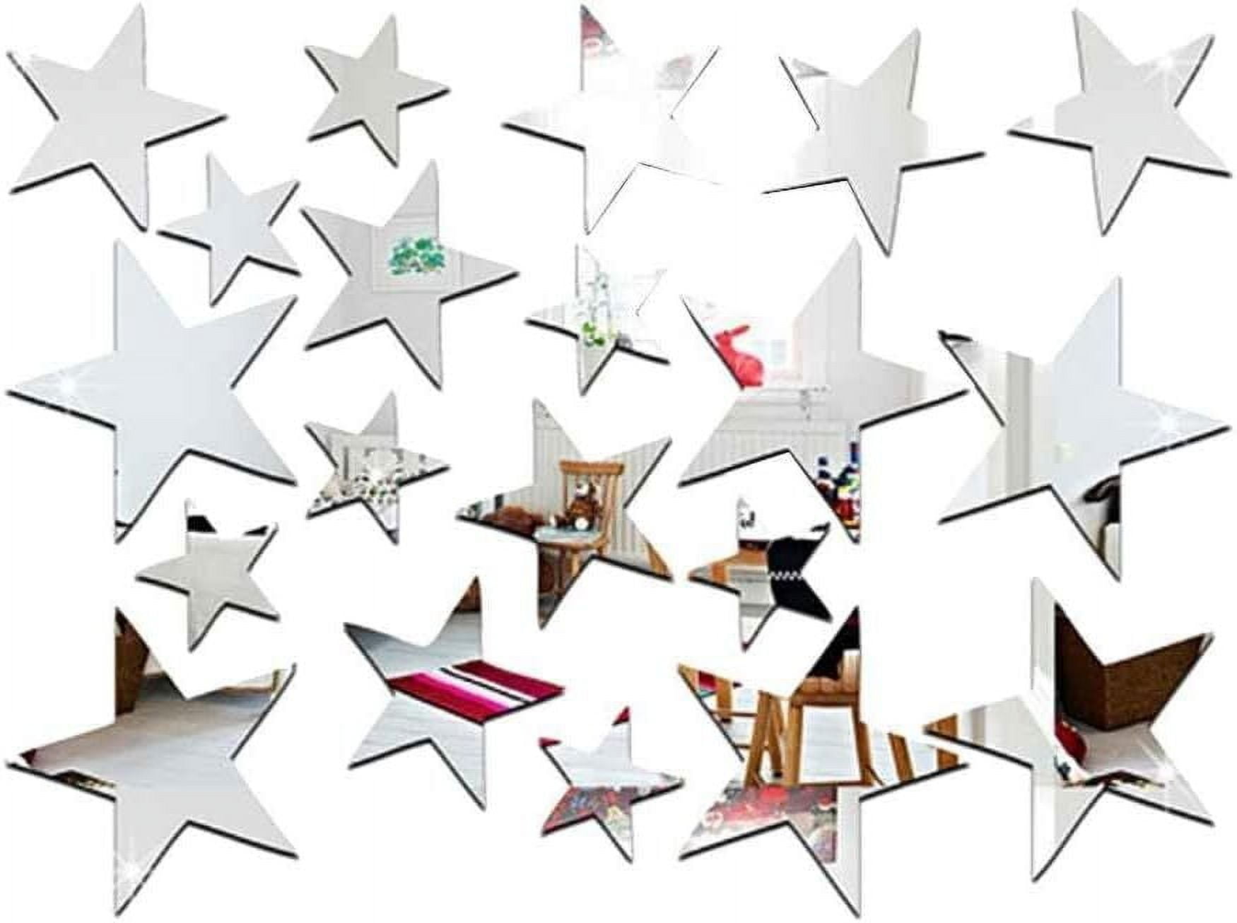 RUseeN 40Pcs Stars Acrylic Mirror Wall Stickers 3 Sizes Stars Stickers with Adhesive Art Decal 3D Wall Decorations for Baby Kids Bedroom Home DIY Decor (Silver Stars)