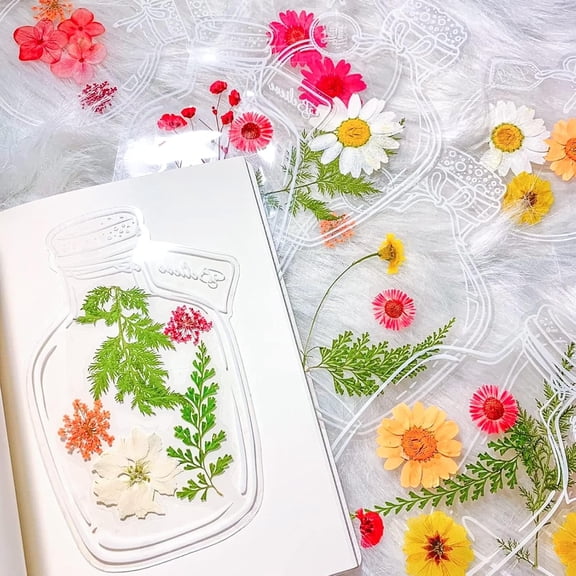 RUseeN 40Pcs Transparent Dried Flower Bookmarks, Handmade Dried Flower Bookmarks, Dried Flower Bookmark Kit, Handmade DIY Transparent Bookmark Beautiful Flower Page