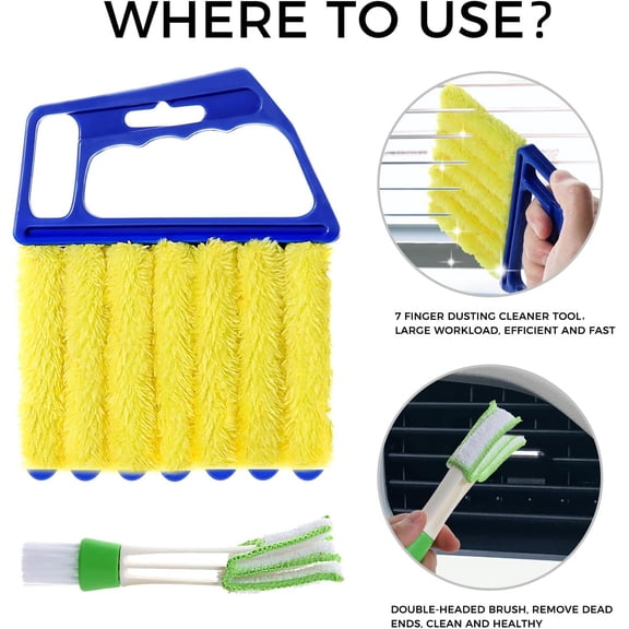 RUseeN 4Pcs Window Venetian Blind Cleaner Duster Tool,Shutter Cleaner Brush,Washable 7 Fingers Dusting Cleaner and Air Vent Cleaner,Blinds Air Conditioner Keyboard Fan Duster Dirt Housekeeping Tool
