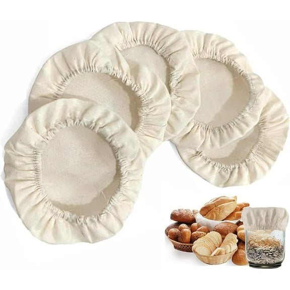 RUseeN 5 Pack Sourdough Starter Jar Cover Cloth, Breathable & Reusable Fabric Bread Fermentation Cover for 3-4 Inch Mouth