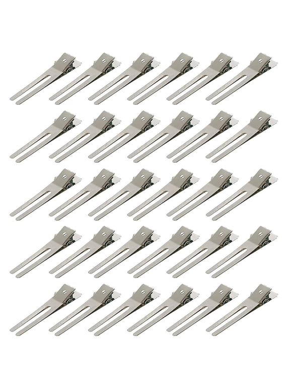 RUseeN 50 pcs Metal Double Prong pin Curl Hair Clips for Styling Sectioning, 1.8" Silver Hair Clips for Women Long Hair, Metal Alligator Curl Clips for Hair Roller, Salon, Bows DIY