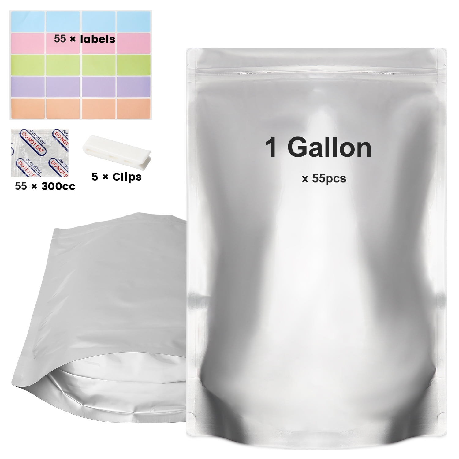 RUseeN 55 Pack Mylar Bags for Food Storage with Oxygen Absorbers 300cc