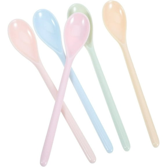 RUseeN 5Pcs Melamine Long Handle Spoon 7.2'' Colorful Coffee Stirring Spoons Reusable Cute Plastic Spoons Mixing Iced Tea Spoons for Ice Cream Sundae Latte Chocolate Cocktail, Dishwasher Safe