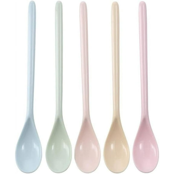 RUseeN 5Pcs Melamine Long Handle Spoon 7.2inch Candy Color Coffee Stirring Spoons Plastic Spoons Mixing Spoons Colorful Mixing Iced Tea Spoons for Ice Cream Coffee Tea Home Supplies