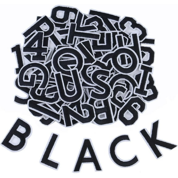 RUseeN 72 Pieces Iron on Letters and Numbers Patches, Black Embroidered Sew On Patches Alphabet A-Z, Numbers 0-9 Applique for Clothes, Dress, Hat, Socks, Jeans, DIY Accessories