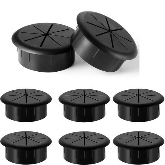 RUseeN 8 PCS 2 Inch (50mm) Flexible Cable Grommet, Desk Hole Cover for Cables with Hole Saw, Table, Cabinet, Countertop and Other Furniture, Plastic Cable Cord Wire Hole Cover for Desk, Black