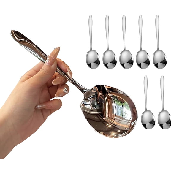 RUseeN 8 PCS Large Buffet Serving Spoons, Heavy Duty Square head 8.7 X 2.6 inches Stainless Steel Serving Spoons, Perfect for Parties/Kitchen/Buffet, Silver