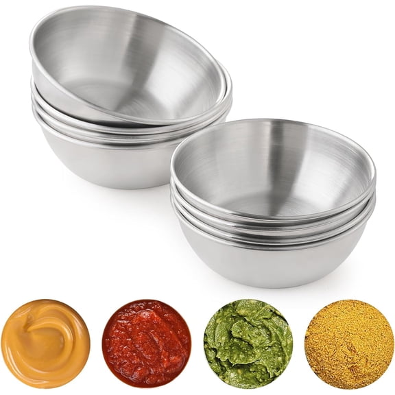 RUseeN 8 PCS Stainless Steel Mini Soy Sauce Dish, Individual Round Seasoning Bowls, Sushi Dipping Bowl, Ingredient bowls for prep Appetizer Plates, ( 3.2 inch)