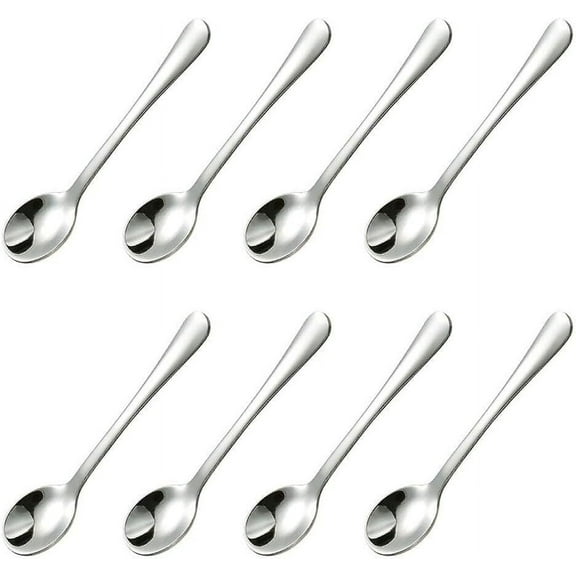 RUseeN 8 PCS Tiny Spoons for Spices Jars, Small Mini Size 2.9", Cute Small 304 Stainless Steel Tiny Spoon for Salt, Sugar, Dessert, Seasoning, Caviar, (Classic Silver)