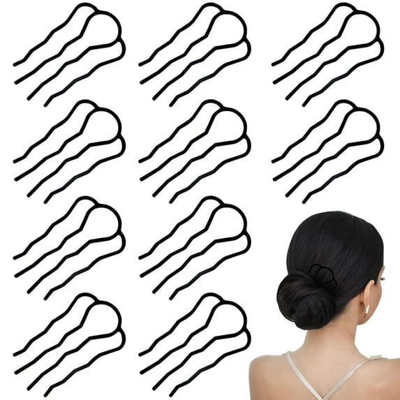 RUseeN 8 Pcs Metal Hair Side Combs Fork Clip Teeth for Updo Bun, U-Shape Teeth Styling Tools Messy Bun Maker Vintage Hairstyle Hair Pins Stick for Women and Girls, Black