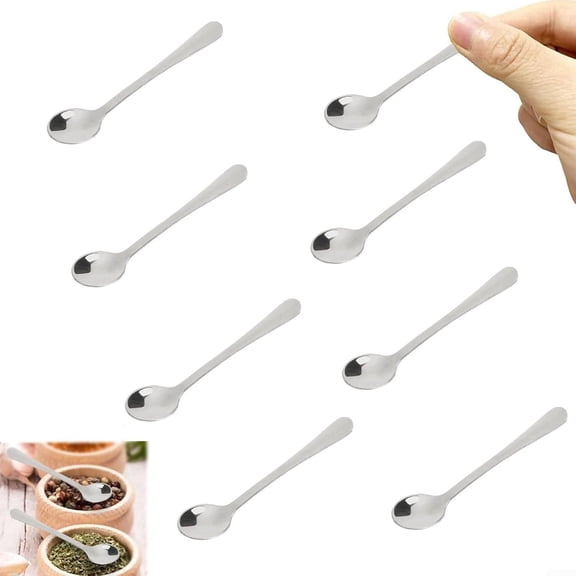 RUseeN 8 Pcs Mini Stainless Steel Spoons for Spices Tiny Demitasse Espresso Spoons Coffee Spoons Condiment Spoons Small Spoons for Dessert Tea Appetizer Honey Cake Ice Cream, 2.87 x 0.59 Inch