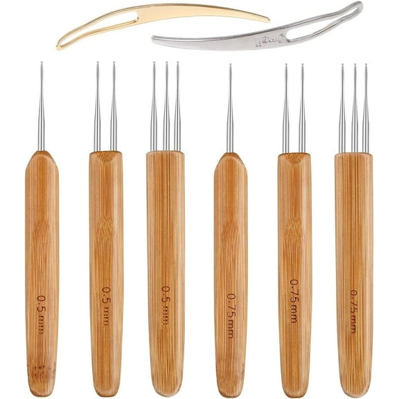 RUseeN 8 pcs Dreadlock Crochet Hook for Hair, Loc Needle for Dreads, Dreadlocks Crochet Needle, Interlocking Tool for locs, Braid Craft(0.5mm,0.75mm)