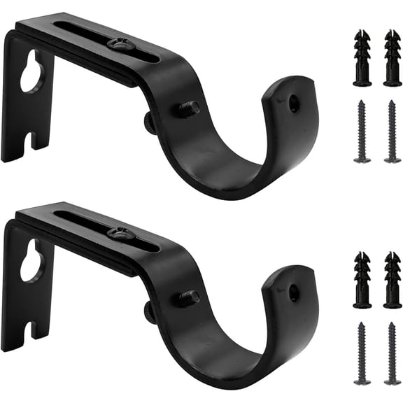 RUseeN Adjustable Curtain Rod Bracket Fits up to 1 inch Curtain Rod Sturdy Premium Brackets for Wall Set of 2 Black