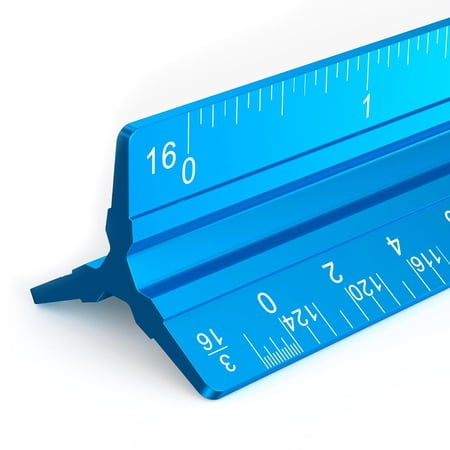 RUseeN Architectural Scale Ruler, 12” Imperial Aluminum Alloy Metal Architecture Measuring Tools, Engineering Drafting Construction Drawing Blueprints Triangular Architect Scaling Rulers (Blue)