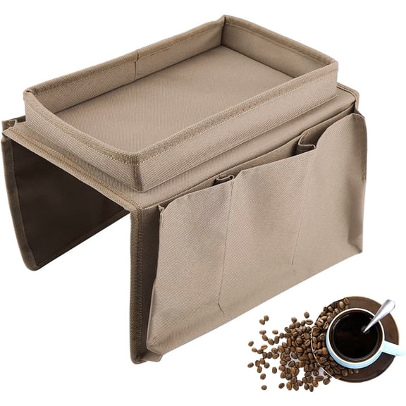 RUseeN Armchair Caddy with Cup Holder Tray for Couch Remote Control Holder Recliner Armrest Organizer Non Slip Sofa Arm Chair caddy Storage for Magazine, Tablet, Phone, iPad, Chocolate , Coffee