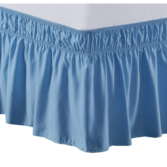 RUseeN Azure Blue Adjustable Bed Skirt for King Size Bed - with 15 Inch Tailored Drop, Wrap Around Bed Skirts with Adjustable Elastic Belt for Easy Fitting - Wrinkle & Fade Resistant