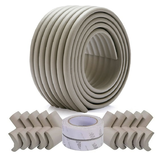 RUseeN Baby Proofing Corner Guards Set Table Furniture Edge Corner Protectors, 2pcs 2m Edges+10pcs Corners+2pcs 2m Tapes, Non-Toxic Soft with Thick Foam(Gray)