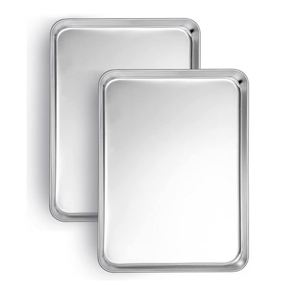 RUseeN Baking Sheets Set of 2, Stainless Steel Cookie Sheet Baking Tray Pan, 16x12x1 inch, Non Toxic & Rust Free, Easy Clean & Dishwasher Safe