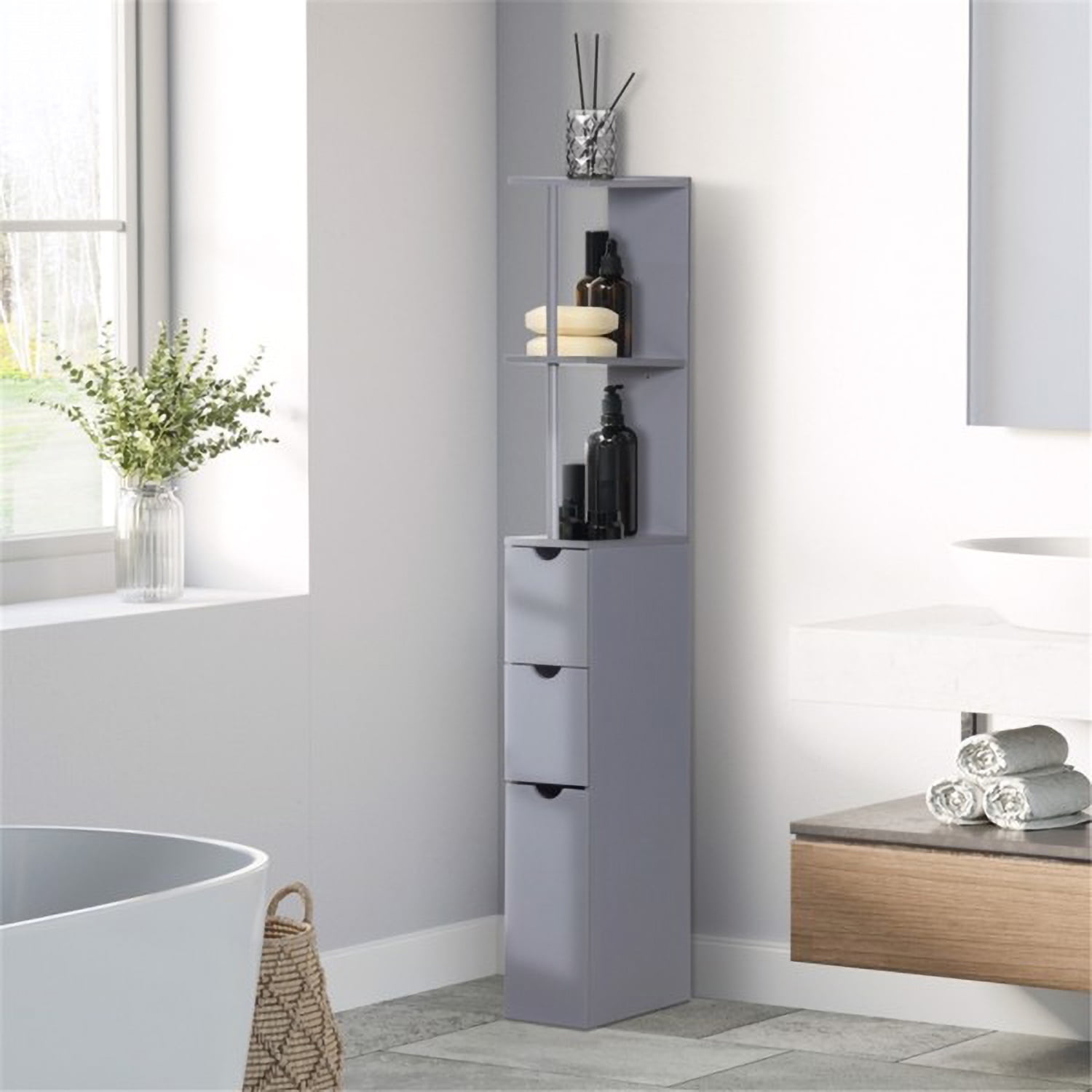 RUseeN Bathroom Storage Beside Toilet for Small Space Bathroom with Toilet Roll Holder