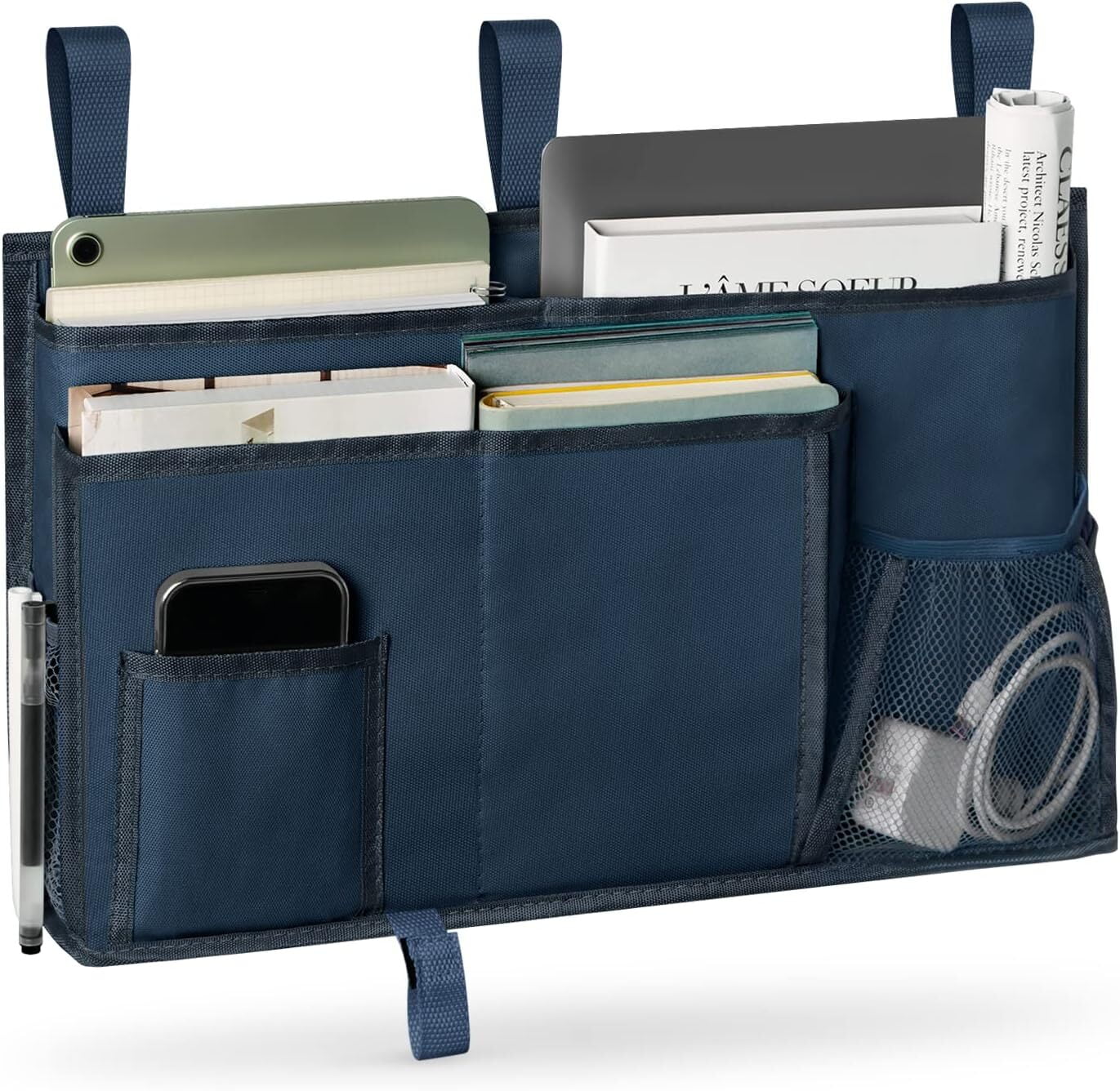 RUseeN Bedside Caddy, Hanging Bedside Storage Organizer with 8 Pockets