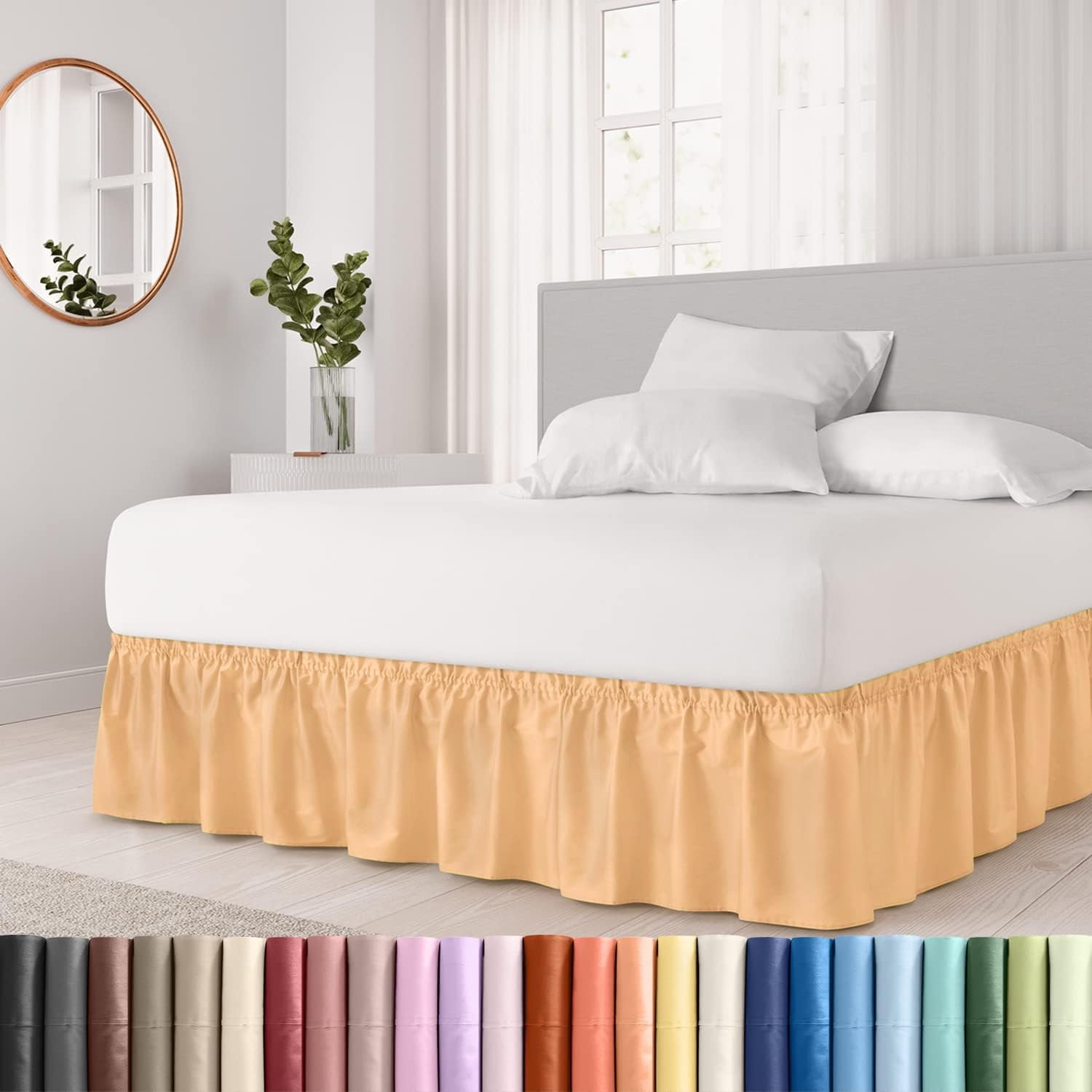 RUseeN Beige Yellow Adjustable Bed Skirt for King Size Bed - with 15 ...