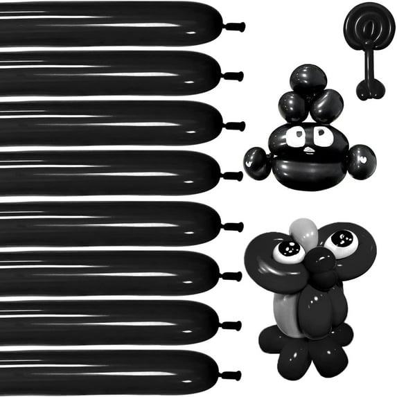 RUseeN Black 100 balloons, Thickening Latex Black Balloons for Animal Model, 100pcs Black Long Twisting Balloons for Halloween Xmas Presents, Animal Shape Weddings, Birthdays Clowns.