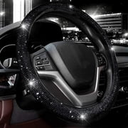 RUseeN Bling Steering Wheel Cover, Bling Bling Wheel Cover with Crystal Diamond for Women, Sparkling Car Wheel Protector Universal Fit 141/2-15 inches, Black
