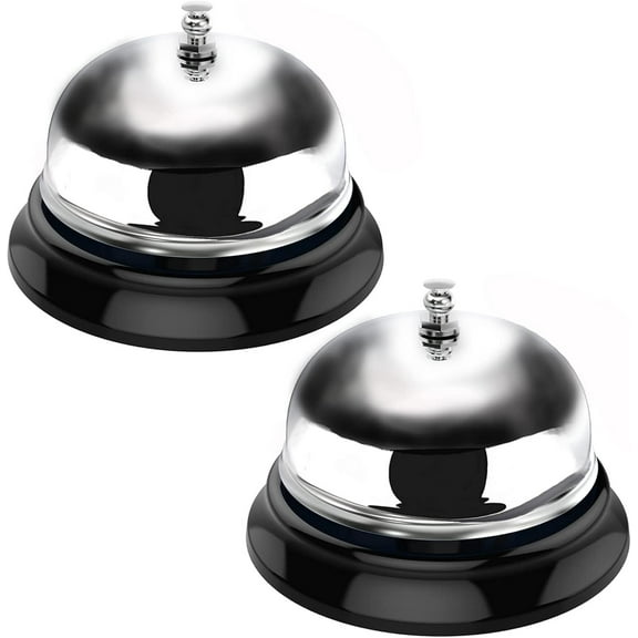 RUseeN Call Bell 2 Packs 3.3 Inch, Service Bell Dinner Desk Bell for The Porter Kitchen Restaurant Bar Hotel Schools (Silver)