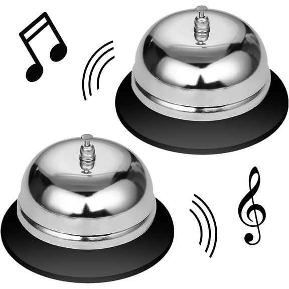 RUseeN Call Bell Front Desk Bell 3.35 Inch Diameter Metal Anti-Rust Construction Service Bell for Restaurants, Hotels, Schools(2 Pack-Call Bell, Silver)