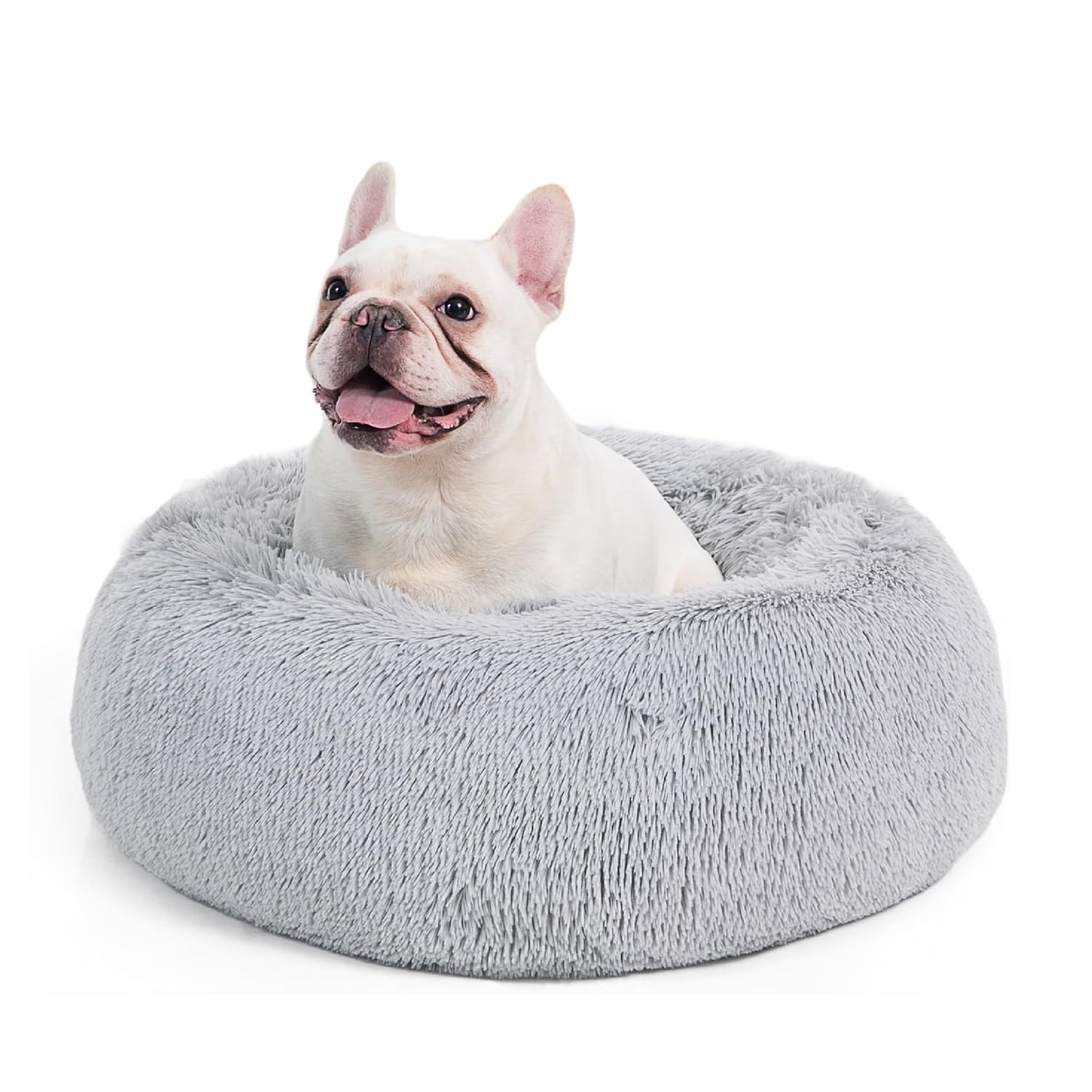 RUseeN Calming Donut Dog Bed, 27.6 inches Round Fluffy Dog Beds for Medium Dogs, AntiAnxiety