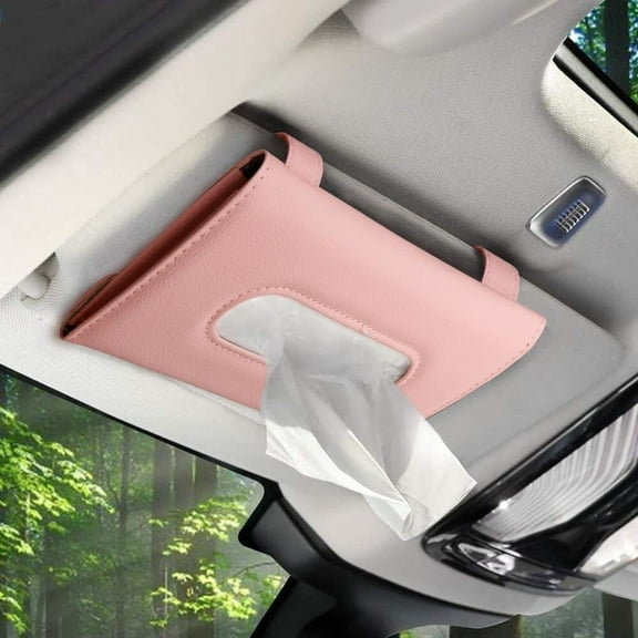 RUseeN Car Tissue Holder, Tissue Holder for Car with High-End Lotion Facial Tissues, Car Visor Tissue Dispenser, Car Napkin Holder, PU Leather Tissue Holder in car, Sun Visor Accessory, Pink