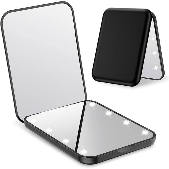 RUseeN Compact Mirror with Light and Magnification 1X/3X, Portable LED Travel Makeup Mirror Mini Foldable Magnetic Closing Pocket Mirror Handheld Compact Purse Mirror for Women Girls, Black