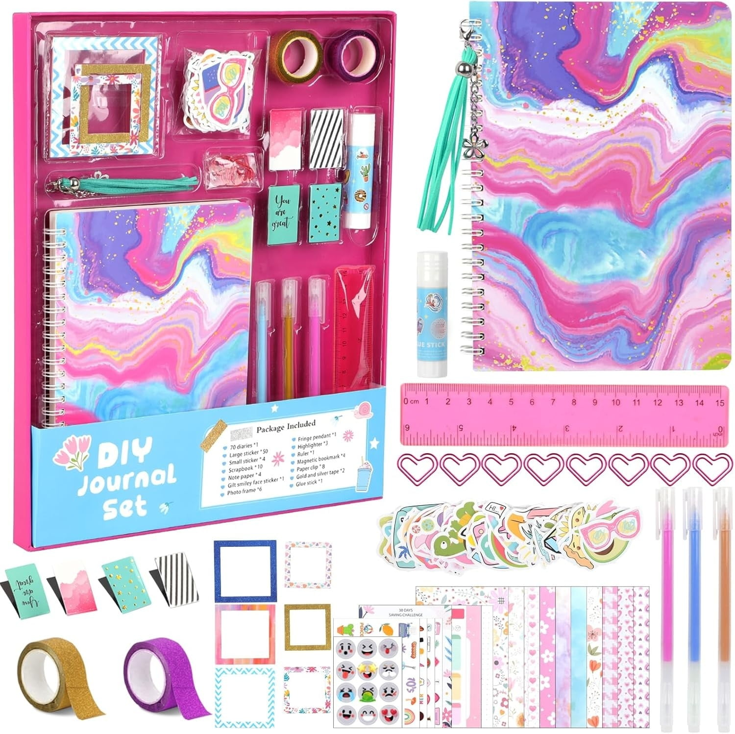 RUseeN DlY Journal Kit, Scrapbook Stickers Handbook Gift Set for 8 9 10 ...
