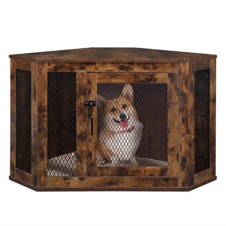 RUseeN Dog Crate Pet Crate Furniture for Small Medium Dogs with Cushion, Medium Dog Crates Dog Kennel with Metal Mesh, Dog House, Pet Crate Indoor Use, Medium, Walnut