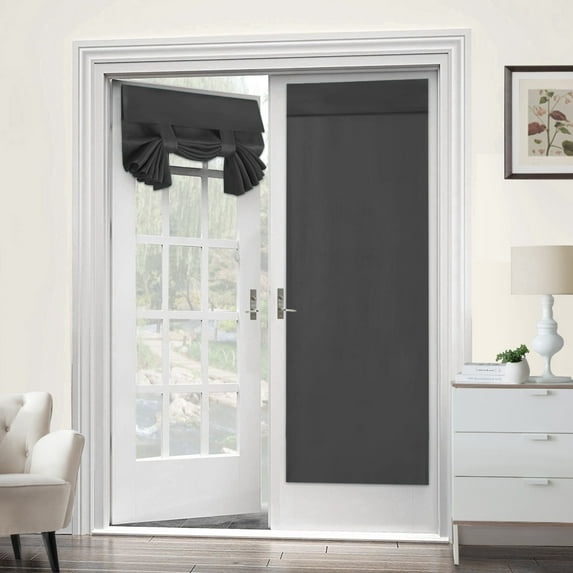 RUseeN Door Window Curtains, Blackout French Door Curtains Privacy Front Door Curtains for Glass Door, Thermal Insulated Tie Up Shades Window Covering, Dark Grey, 26 X 68, 1 Panel