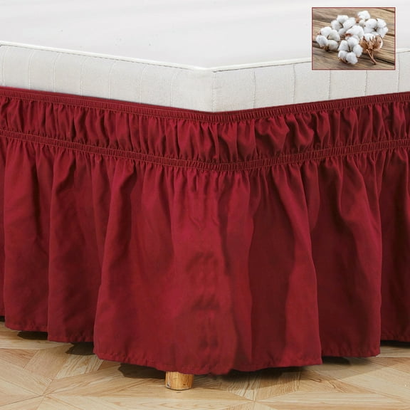RUseeN Elastic Ruffle Bed Skirt Easy Warp Around King Size, Bed Skirt Full Bed, Wrap Around Ruffled Bed Skirt (Burgundy Solid)