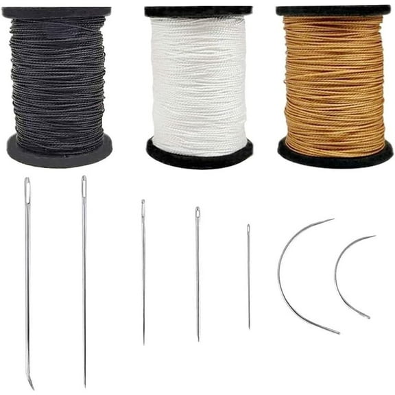 RUseeN Extra Strong Upholstery Repair Sewing Thread Kit and Heavy Duty Household Hand Needles, Including 7 Styles of Leather Canvas Sewing Needles and 3 Rolls Nylon Thread, 3 Colors