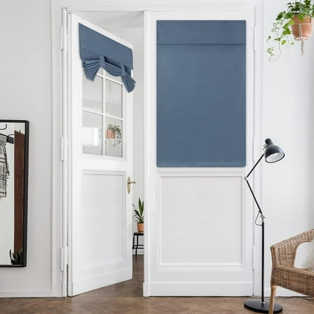 RUseeN French Door Curtains, Privacy Door Window Curtains, 26 X 40 Inch Blackout French Door Shades for Glass Door, Thermal Insulated Tie Up Shades Door Window Coverings, 1 Panel, Stone Blue
