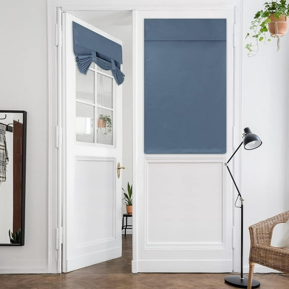RUseeN French Door Curtains, Privacy Door Window Curtains, 26 X 40 Inch Blackout French Door Shades for Glass Door, Thermal Insulated Tie Up Shades Door Window Coverings, 1 Panel, Stone Blue