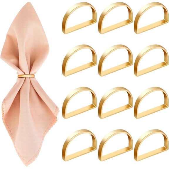 RUseeN Gold Napkin Rings Set of 12, Semicircle Metal Gold Napkin Holder Buckles, Fall Thanksgiving Christmas Napkin Rings, Napkin Rings for Dinner Table Decor, Wedding, Banquet, Party, Easter
