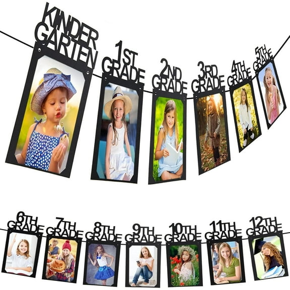RUseeN Graduation Photo Banner for 2025 2026 Party Decorations, Kindergarten to 12th Grade Picture Banner, Middle School, High School College Graduation Party Supplies Black 4X6 Inch