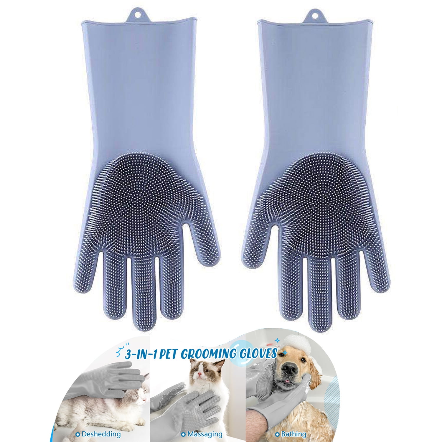 RUseeN Grooming Gloves Large Heat Resistant Cat Bathing Gloves with High Density Teeth Silicone Dog Bathing Gloves with Enhanced Five Finger Design for Washing Bathing and Massaging Walmart