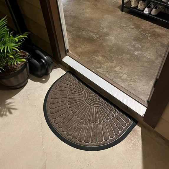 RUseeN Half Round Door Mat, Non-Slip Welcome Entrance Way Mat, Durable Rubber Door Mats, Low-Profile Heavy Duty Doormat, Half Circle Mats for Garage, Patio, High Traffic Areas, 20" x 31", Beige&Brown
